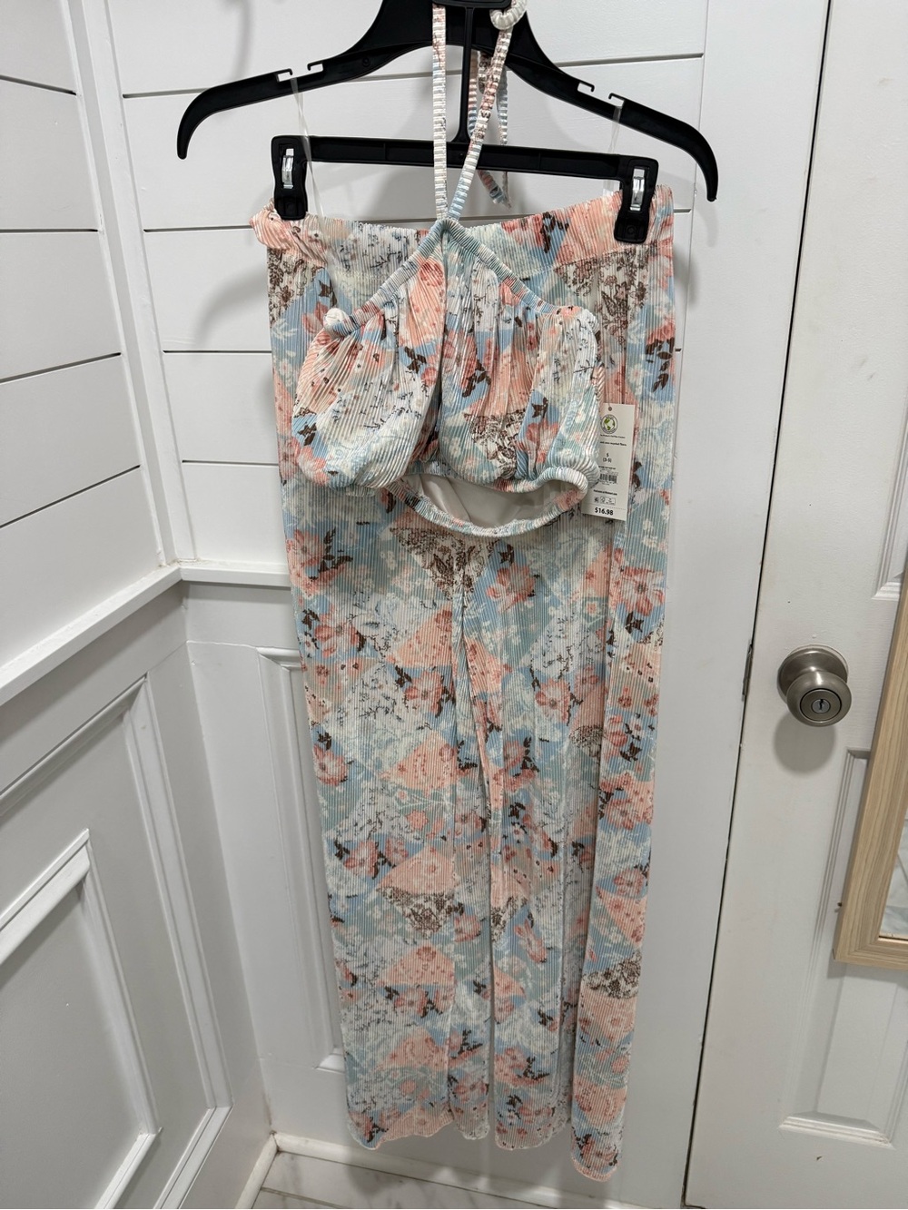 No Boundaries Floral Pleated Maxi Skirt in Light Blue and Peach